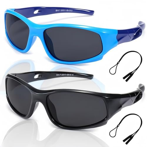 HJUWANG Kids Polarized Sunglasses For Boys Girls - Sport Protection With Glasses Strap For Hiking, Riding