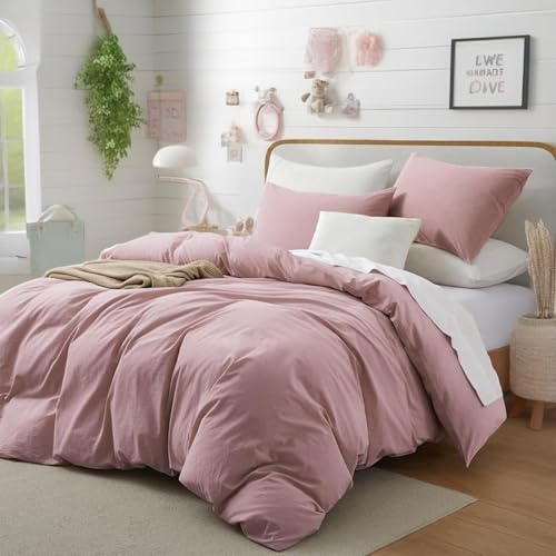 Gezu Sängkläder 220 x 240 cm, Bomull, Rosa, 3 Delar, Enfärgad, Sängkläder Set, Mjuk, Oeko-Tex Certifierad För Allergiker, Bekvämt Påslakan Bomull Och Örngott Med Dragkedja