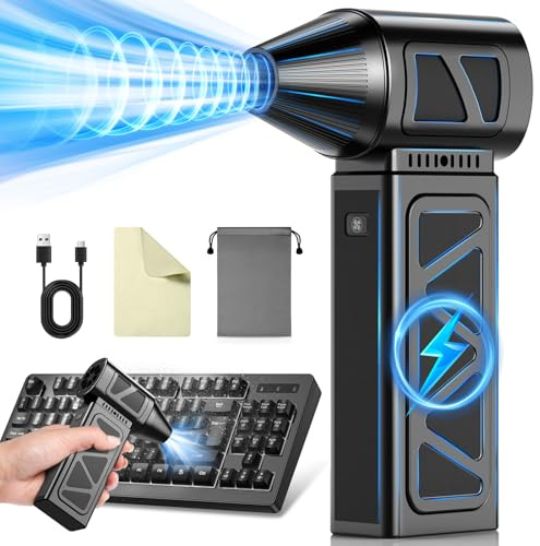 Hingso Compressed Air Duster, 360000RPM Powerful Electric Air Duster with Brushless Motor, 5-Gear Rechargeable Cordless Air Blower Turbo Fan, Mini Jet Dry Blower for PC, Keyboard, Snow, Car, Outdoors