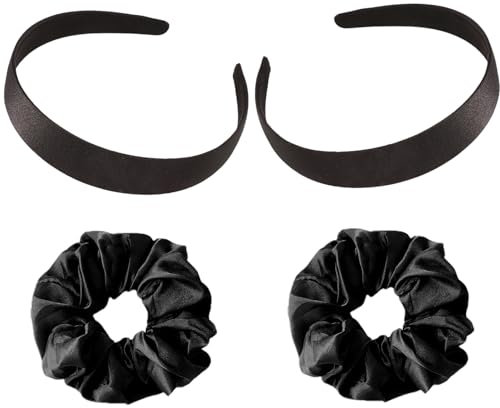 2 fasce imbottite semplici, larghe e rigide da donna, con 2 elastici per capelli, colore nero, comode fasce per capelli in tinta unita, copricapo retrò, sottili per donne