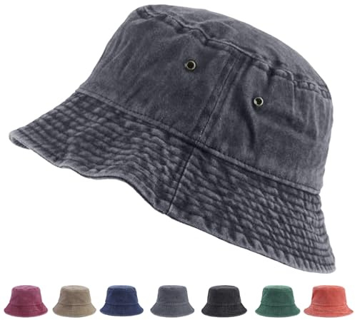 XIEXIESHER Piegabile Cupola Summer Trendy Cappello Pescatore, 56-58cm, Cappello da Sole per Esterno, Cappello da Pescatore in Cotone Denim, per Pesca, Escursionismo, Sport da Spiaggia(Grigio)