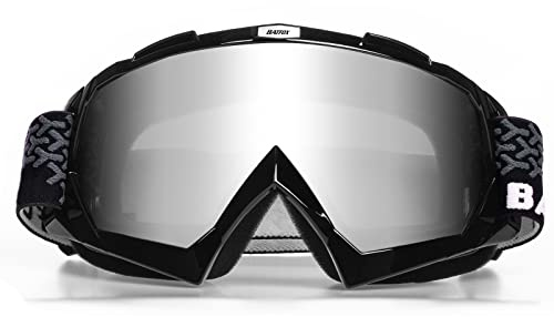 Motocross Brille Mtb Brille Dirt Bike ATV Crossbrille goggle Sicherheit Tactical Riding Motorradbrillen für Herren Damen Jugend (Schwarz Silber, Small)