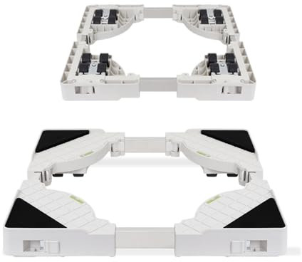 Base de machine à laver avec roulettes, universelle, fonction anti-vibration, piédestal et cadre réglable, freins latéraux amovibles, pour des profondeurs de 45 à 65 cm, hauteur : 4 cm, charge