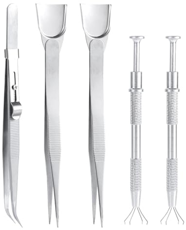 5pcs Sprinkles Tool for Cake Decorating, Jewelry Piercing Ball Bead Holder Stainless Steel Pearl Grabber with 4 Claws & Baking Tweezers with Shovel Head Spoon for Cupcake Cookie Dessert Decoration Pen