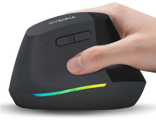 KYSONA Wireless Ergonomic Mouse, Vertical Mouse, Bluetooth Ergo Mouse, Quiet Click, 5 Level Adjustable DPI(800/1200/2400/2400/4000), Rechargeable 2.4G Mice Computer, PC, Mac, Laptop, Black