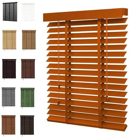 ZXCJTLGN Blackout Window Blinds 2 Slats Indoor Wooden Mini Blind Cordless 21 27 33 37 47 48 56 51 63 67 72 74 W Horizontal Venetian Blind Shades for Doors Easy Install(Dark Orange)