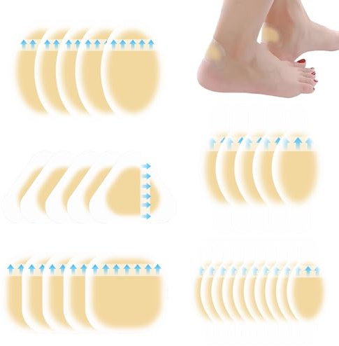 Apósitos Hidrocoloides para Ampollas en Pies, 30 Piezas en 5 Tamaños, Tiritas Ampollas Transparentes, Protección contra Rozaduras y Fricción, Talón Dedos Plantas