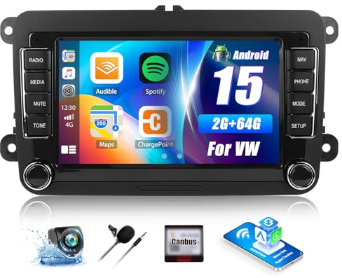 Car Stereo for VW Passat Jetta Tiguan Golf MK5 MK6 T5 EOS Polo 7 Inch Touchscreen Android Car Radio with Wireless Carplay Android Auto GPS Navigation Backup Camera WiFi