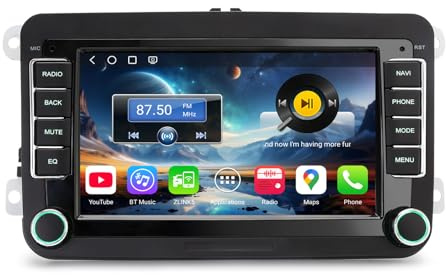 Erisin Qualcomm 8-Core 4GB+64GB Android 14 Radio Coche Bluetooth GPS Navegador para VW Golf 5/6 Passat Polo Tiguan Touran Caddy T5 Seat Skoda 7 Pantalla CarPlay Android Auto Dab+ WiFi Canbus 4G USB
