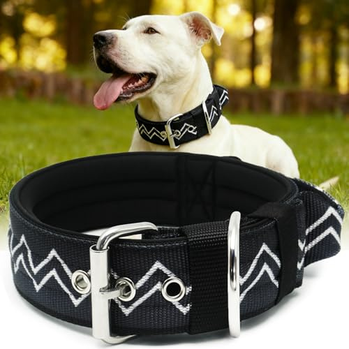 Hundhalsband stora hundar halsband kontroll – 5 cm brett halsband hund med extra tjock stoppning och handtag, professionellt skydd 43–50 cm, kolsvart