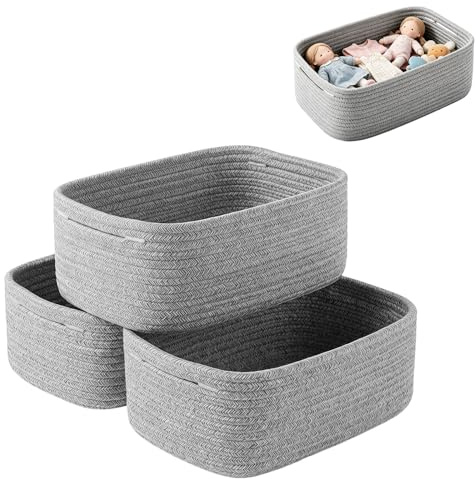 Cesto portaoggetti, 30 x 20 x 11 cm, cestino pieghevole in corda di cotone intrecciato, piccoli cesti portaoggetti per organizzare, scaffale, cestino per giocattoli, cestini in corda intrecciata