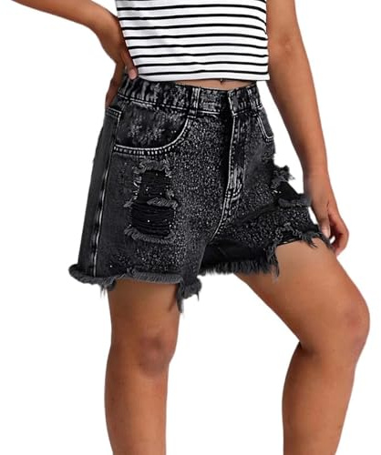 Vaqueros Pantalones Cortos para Niñas Adolescentes Pantalón Corto Cintura Elástica Shorts Pierna Ancha Rasgados Jeans Cortos de Verano con Bolsillos Shorts Vaquero Holgados Casual (Grey, 7-8 Years)