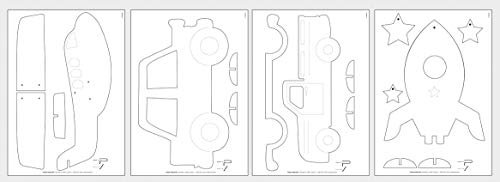 Rayher compensato con modelli di macchine, aereo e astronave, naturale, 4 tavolette, 300x200x4mm, 62914505