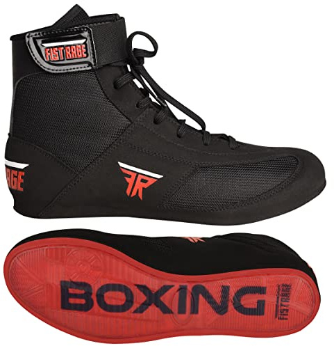 FISTRAGE Leather Kick Boxing Shoes Fighting Sports Master Training Mesh Unisex Pro Men's and Youth Genuine Boot Light Weight | Black Color Boxing Shoes for Adults (Black Low-Top, 42)