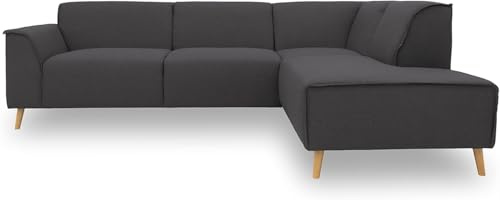 DOMO. collection Jules FK - Divano angolare con molle e piedini in legno, 263 x 191 cm