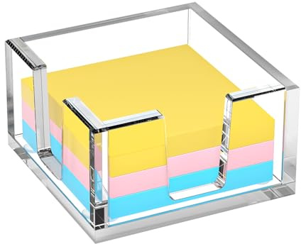 BOSSCASA Acrylic Sticky Note Holder, Self-Stick Note Pad Holder W/O Pads - Note Dispenser Memo Pad Holder Desk Organizer for School Office Home (3''x3'' Clear)