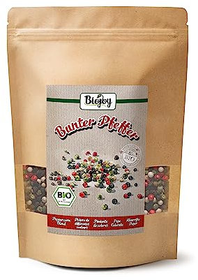 Biojoy Poivre de différentes couleurs BIO (500 g), entier, Mélange de grains de Poivre (blanc, rose, vert, noir)