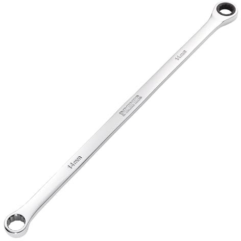 Draper 27770 HI-TORQ - Llave de carraca métrica extra larga de doble anillo, 14 mm