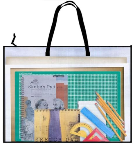 Oaygat Art Portfolio Bag Portfolios Organizer 25 x 19 Inch for Artworks Zipper and Handle Poster Carrying Storage Bag Transparent Handbag Files Tote Mesh Folder Portfolio Case