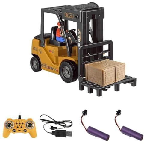 Mostop Chariot élévateur télécommandé, 1/24 Rc Chariot élévateur Jouet, avec boîtes/Spray Son et lumière, Deux Batteries Rechargeables & Chargeur, Technique Voiture Jouet garçon Cadeau