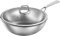 OQHAIR Wok und Pfannen, Reiner Titan-Wok – gesunder, unbeschichteter Wok mit flachem Boden/Verbundmaterial, effiziente Wärmeleitung, mit Deckel (Silber) – 32 cm (Golden, Silber 32 cm)