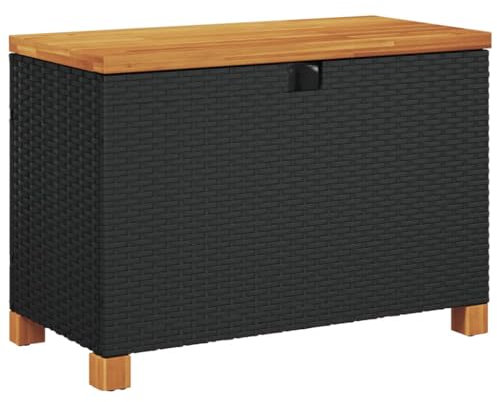 vidaXL Garten Auflagenbox, Kissenbox für Garten Terrasse, Sitzbank mit Stauraum, Gartentruhe Aufbewahrungsbox Sitztruhe, Schwarz Poly Rattan Akazienholz