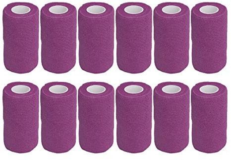 FLEXMAN 12 Stück Selbstklebende Bandagen, Elastische Selbstklebende Latexbandage, Tragbares Erste Hilfe Klebeband für Kühe, Hunde, Pferde, Katzen und Andere Haustiere (Purple)