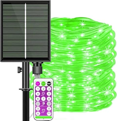SHANJIA Solar Guirnalda Manguera, 12M/39ft 100LEDs Exterior Luz Cadena con control remoto,Luces de Cuerda Impermeables,LED luz cadenas para bodas,fiestas y Navidad,Luces de Navidad (Verde)