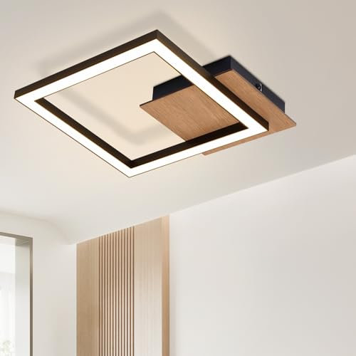CBJKTX Deckenleuchte LED Deckenlampe Küche - 3000K Warmweiß Schlafzimmerlampe Modern 12W Küchenlampe Klein Holz Flurlampe Schwarz Quadrat Design für Küche Wohnzimmer Schlafzimmer Flur Esszimmer