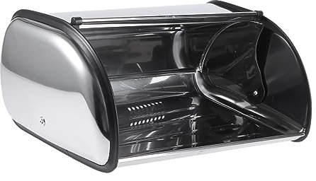 HOLIDYOYO Stainless Steel Bread Box 34x23x14.5cm Kitchen Storage Container Bread Keeper Silver Lid for Home Baking and Countertop Organization