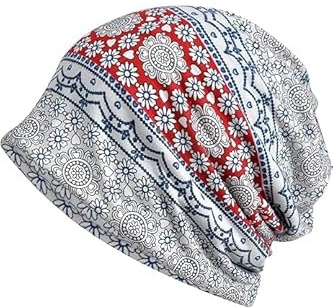 Kemo huvudbonader för kvinnor mössa halsduk mjuk turban keps blommig huvudsjal mjukt tyg alopeci bandana, Rött och marinblått mönster, one size