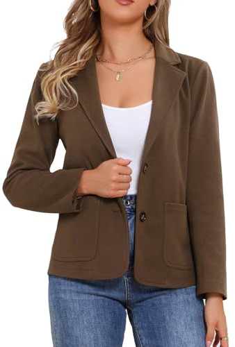 Allegra K Blazer Femme à Manches Longues Veste de Costume Vintage à Revers Crantés avec Poche Marron M