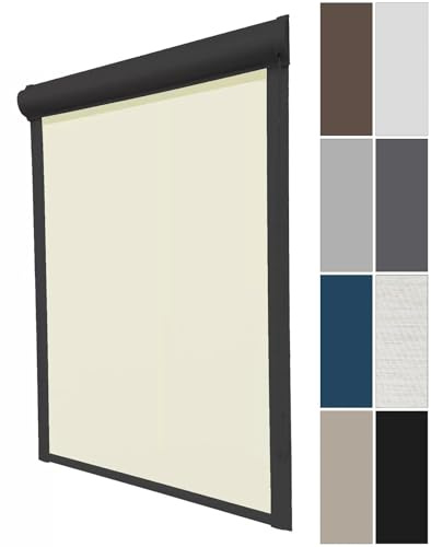 Thermorollo mit Kassette Verdunkelungsrollo ohne Bohren Seitenzugrollo Fensterrollo Türrollo Sonnenschutzrollo Rollo, Breite: 85 cm, Höhe: bis 190 cm, Kette rechts, Schwarz