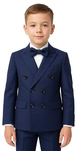 SIRRI Boys Double-Breasted Navy Blue Suit 4-Piece Set Outfit for Weddings & Special Occasions Size 2 Years UK