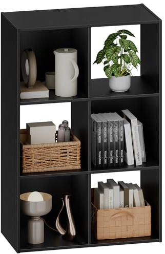 Sweetcrispy 6 Cube Storage Organizer - Open Cube Bookshelf with 3 Removable Back Panels, Display Storage Bookcase for Living Room, Bedroom, Entrance Hall, Home Office，36 L×11.6 W×24 H, Deep Black