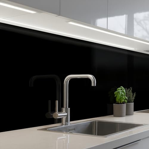 KitchenYeah© Spritzschutz Küchenrückwand 60x200 cm Selbstklebend Küche Rückwand Küchenwand Wand Küchenfront Verkleidung Küchenspritzschutz Schwarz - Einfarbig - Farbe