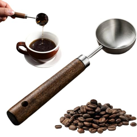 KAHZOR Cucchiaio Dosatore Caffè in Acciaio Inox, Misurino 15ml per Caffè, 15g Dosacaffè con Manico in Noce Nera, Ideale per Misurare Chicchi di Caffè, Polvere e Tè
