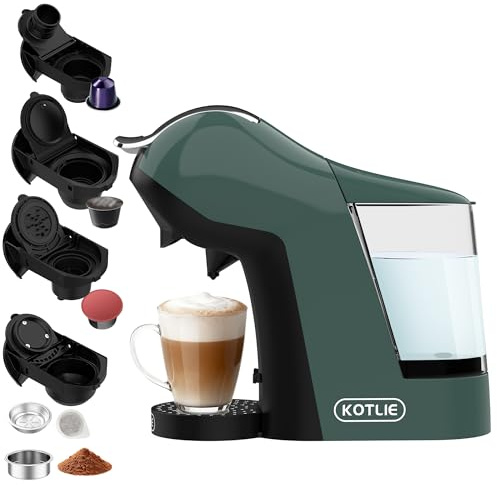 KOTLIE 5-in-1 Kapselkaffeemaschine 19 Bar, Multi-Kapselmaschine für Nespresso Original/Dolce Gusto/ESE Pads(44mm)/Kaffeepulver, 1L Wassertank, 3 Temperaturen/7 Wassermengen