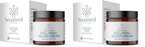 Benatural Essentials Premium Colloidal Silver Cream 100g | All Natural Cream | Antibacterial & Antifungal | PH Balanced | Manufactured in the UK (Pack of 2)
