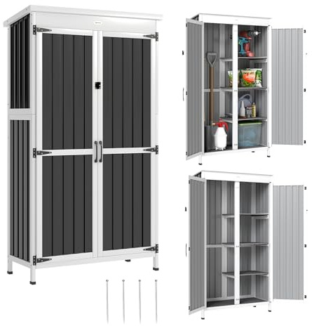Outsunny Armoire de Jardin en Bois Acier Galvanisé Portes Doubles Noir
