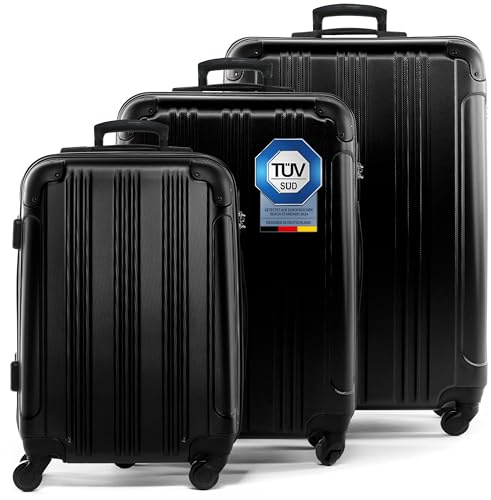 FERGÉ Juego 3 Maletas rigidas QUÉBEC Equipaje de Viaje Dura Trolley Set con 4 Ruedas giratorias (360) Negro
