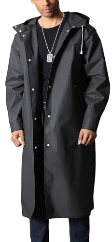 Memoryee Poncho de pluie imperméable réutilisable imperméable pour homme avec capuche et veste longue pour hommes urbain extérieur/Noir/XL