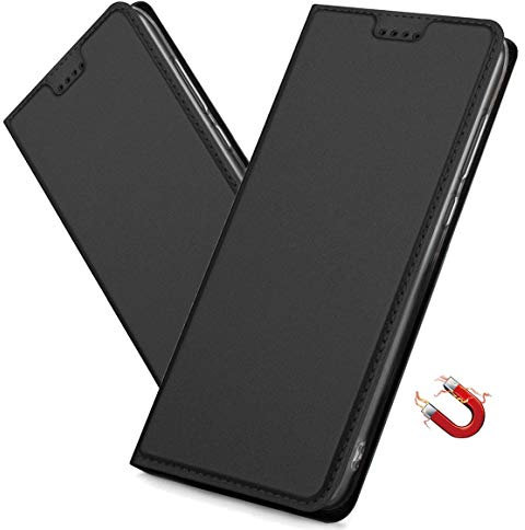 MRSTER Coque pour Huawei P Smart Z Housse, Étui à Rabat avec Carte Fentes, Fermeture Magnétique, Antichoc Ultra Mince Protection Case pour Huawei P Smart Z/Honor 9X. DT Black