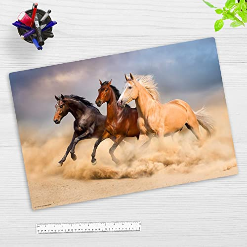 Sous-main pour enfants et adultes - Trois chevaux - En vinyle de première qualité (plastique) - 60 x 40 cm - Sous-main antidérapant pour une meilleure protection - Fabriqué en Allemagne