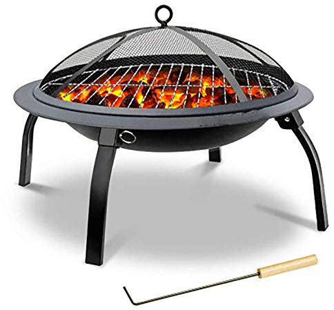 SLRMKK Hoguera de Acero al Aire Libre, Cuenco de Fuego Plegable portátil, Cuenco de Picnic Redondo de 4 Patas, con Pantalla de Chispa, Chimenea Poker, Negro