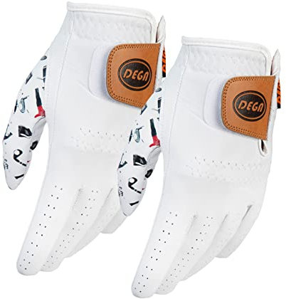 DEGA Golfhandschuhe für Herren, 100 % Cabretta-Leder, für Linkshänder, Daumen, Bedruckt (XL, Golf Iconic)