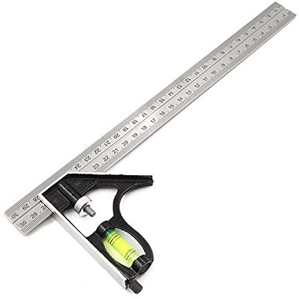 MAXPERKX Combination Square 12Inch/300mm, Set Square Carpentry Stainless Steel Angle Ruler, Engineer Adjustable Carpentry Square 45/90 Degree with Bubble Level, Measuring Tool for Engineer Carpenter