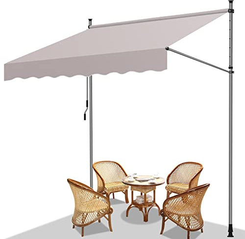 Fiqops Klemmmarkise Balkon 200x120cm Markise Einziehbar aus Polyester, Stahl Höhenverstellbar Markise mit Handkurbel, UV-beständig, Installation ohne Bohren für Balkon Garten Terrasse Beige
