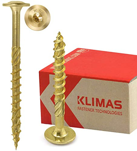 Klimas Tornillos para madera - tornillos de cabeza -Tornillos multiusos - cabeza de plato torx- para construcción de tejado - Pornillos autorroscantes - Screw - 8x160 mm 25 uds. WKCP