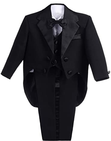 Lito Angels Bebisar Pojkar Smoking Formell Kostym Bröllop Pageboy Outfit, 5 Stycken Set (Blazer, Skjorta, Väst, Byxor, Fluga) Svart/Vit/Elfenben